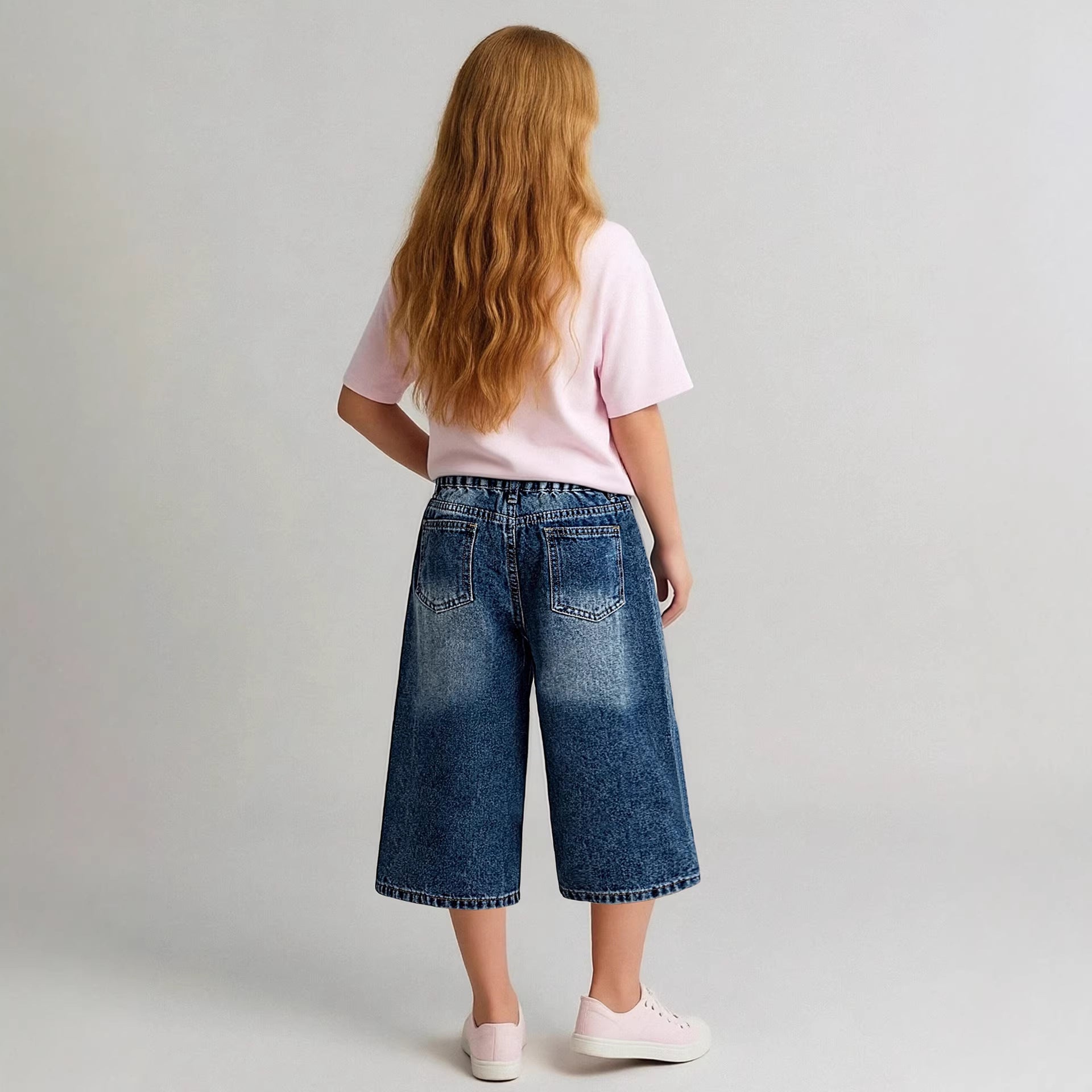 Girl's Nostalgic Washed Distressed Jeans