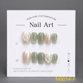 Light Green Cat Eye & Pearl Heart Nails