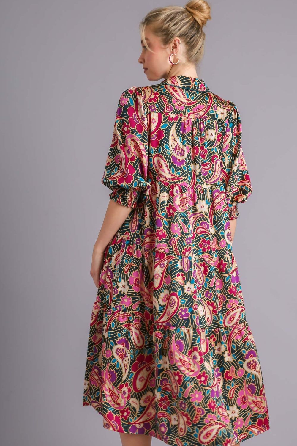 Full Size Printed Satin Midi Dress Plus Size Beautiful Women Dress Unique Design Dress