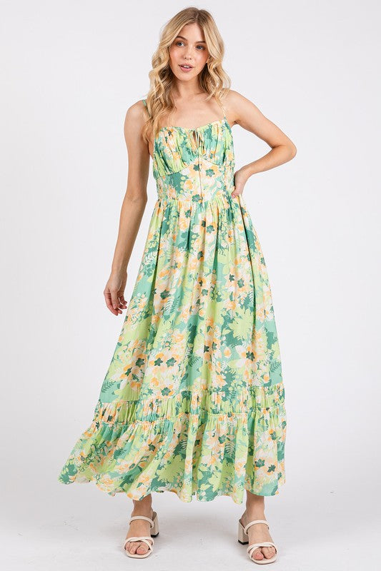 New Summer  Floral Smocked Back Ruffled Hem Maxi Cami Dress – Bohemian Elegance, Feminine, Flowy, Comfortable, Effortlessly Chic