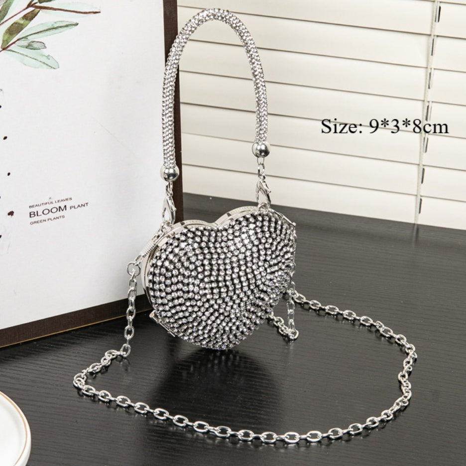 Rhinestone Dinner Bag, Mini heart purse, Small and Exquisite Shiny Dress Bag, Ball Bag, Prom Bag, Party Purse