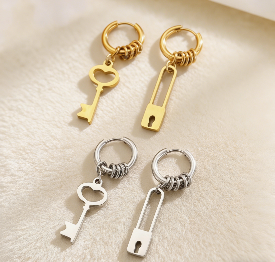 Key & Lock Pendant Earrings Set