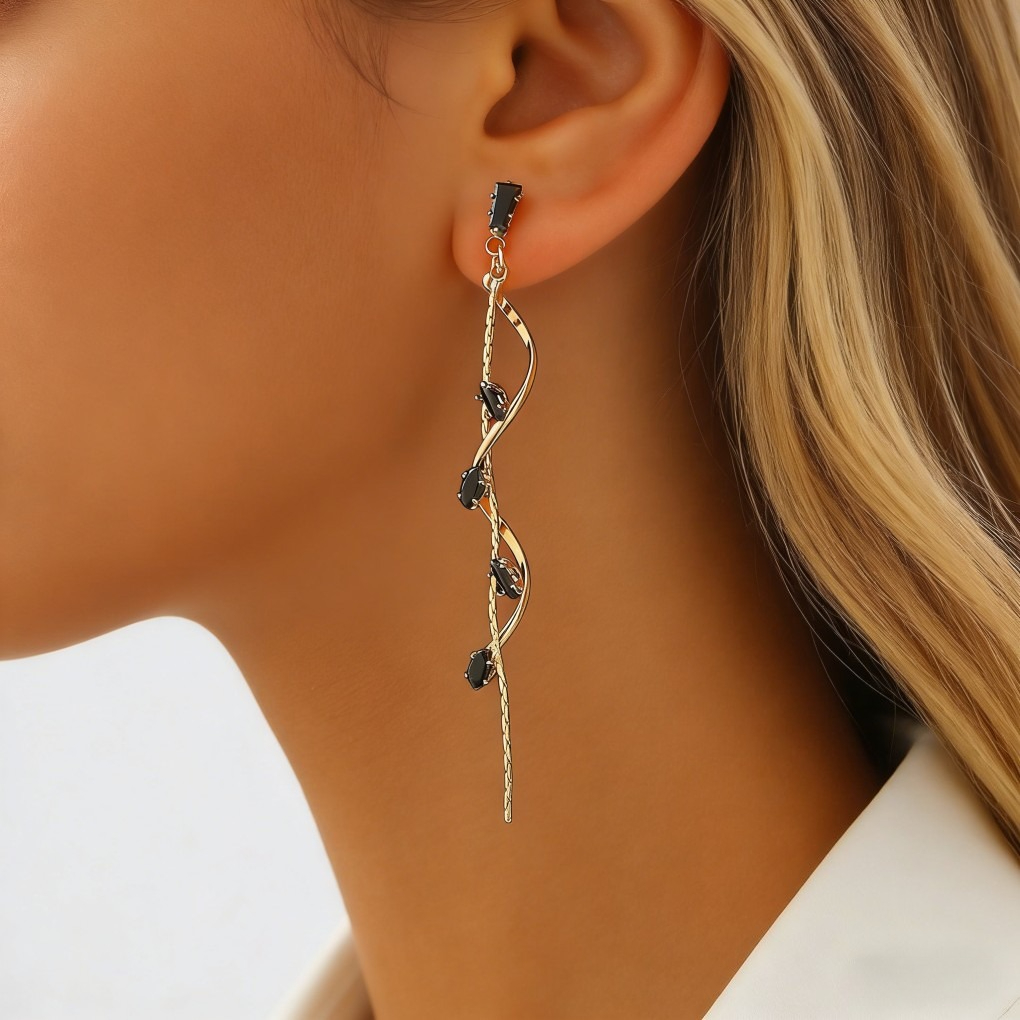 Vintage Long Zircon Tassel Earrings