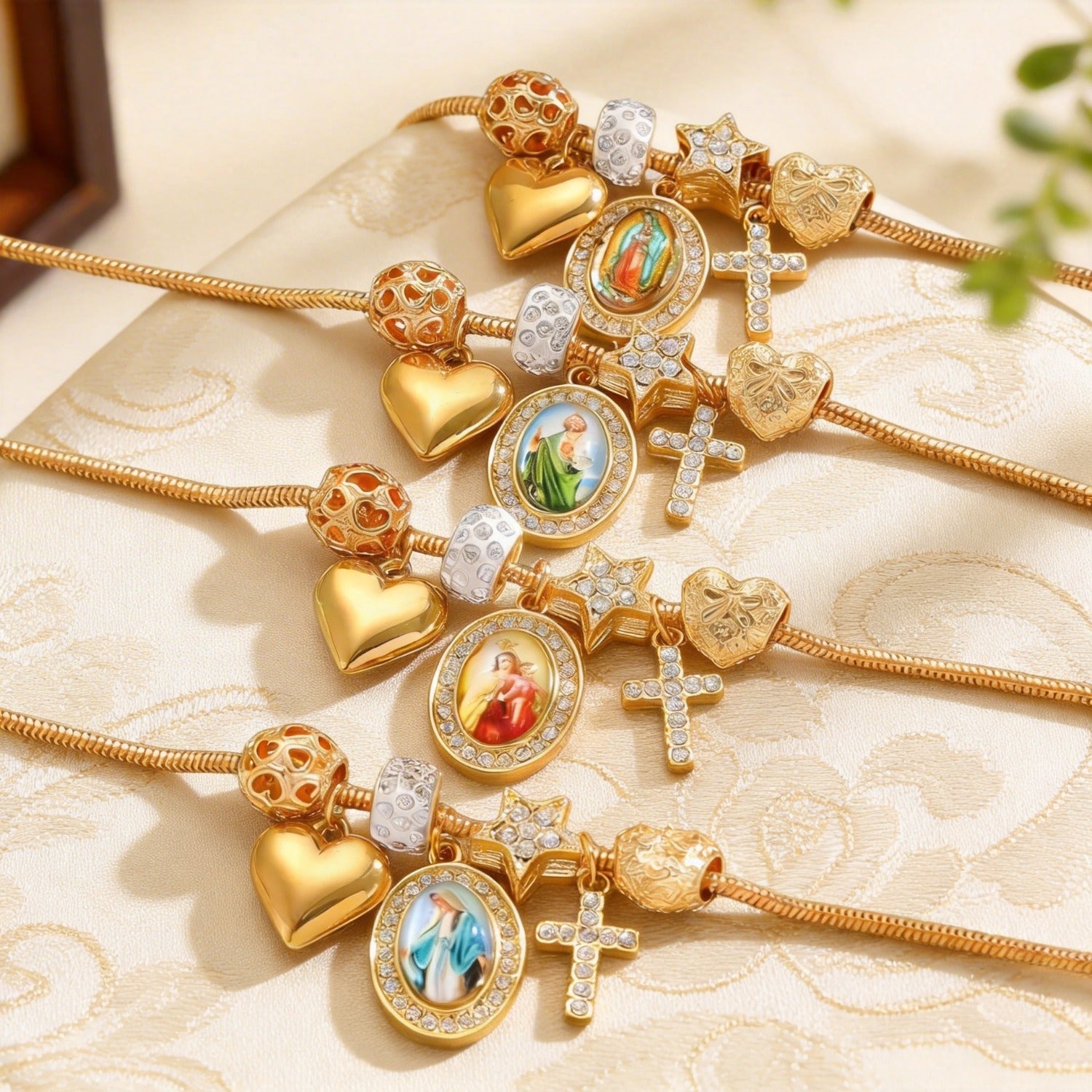 DIY Beaded Bracelet Multi-Element Copper Alloy Rhinestone Heart Cross Bracelet