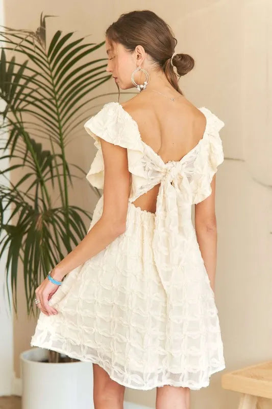 Tie Back V-Neck Ruffle Sleeve Summer Dress For Women – Elegant, Chic & Trendy V-Neck Fluttering Dress with Ruffles & Tie Detail