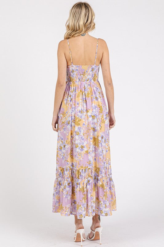 Floral Smocked Back Ruffled Hem Maxi Cami Dress For Summer – Boho Chic, Trendy, Fluttering, Feminine & Effortlessly Stylish