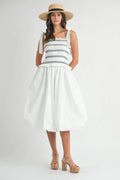Smocked Bodice Bubble Midi Dress For Women – Stylish Smocked Bodice, Playful Bubble Skirt, Trendy Midi Dress, Chic Casual Look for Summer Outings