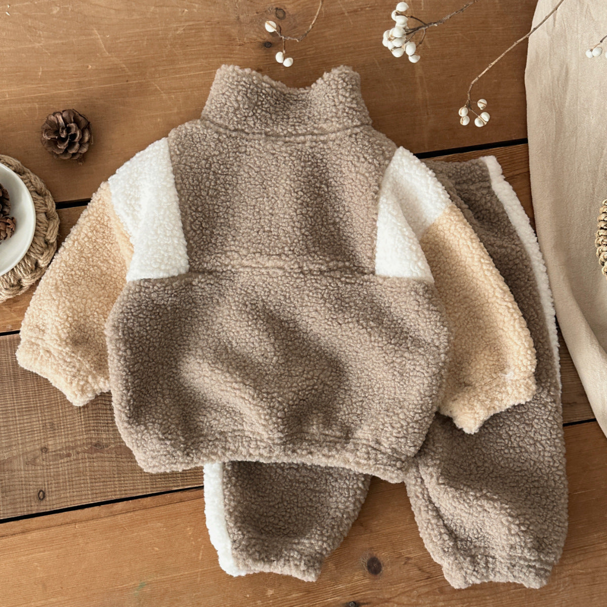 Baby And Toddler Lambswool Stand Collar Half-Zip Two-Piece Set