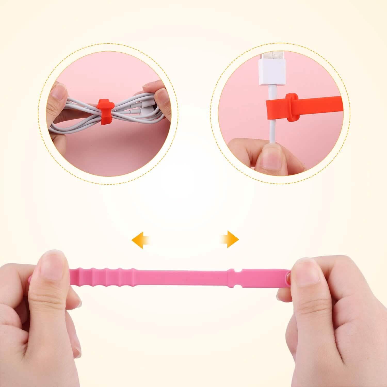 10-Pieces: 4.5 Inch Reusable Wire Ties Cord Organizer Straps Elastic Silicone Cord Organizer