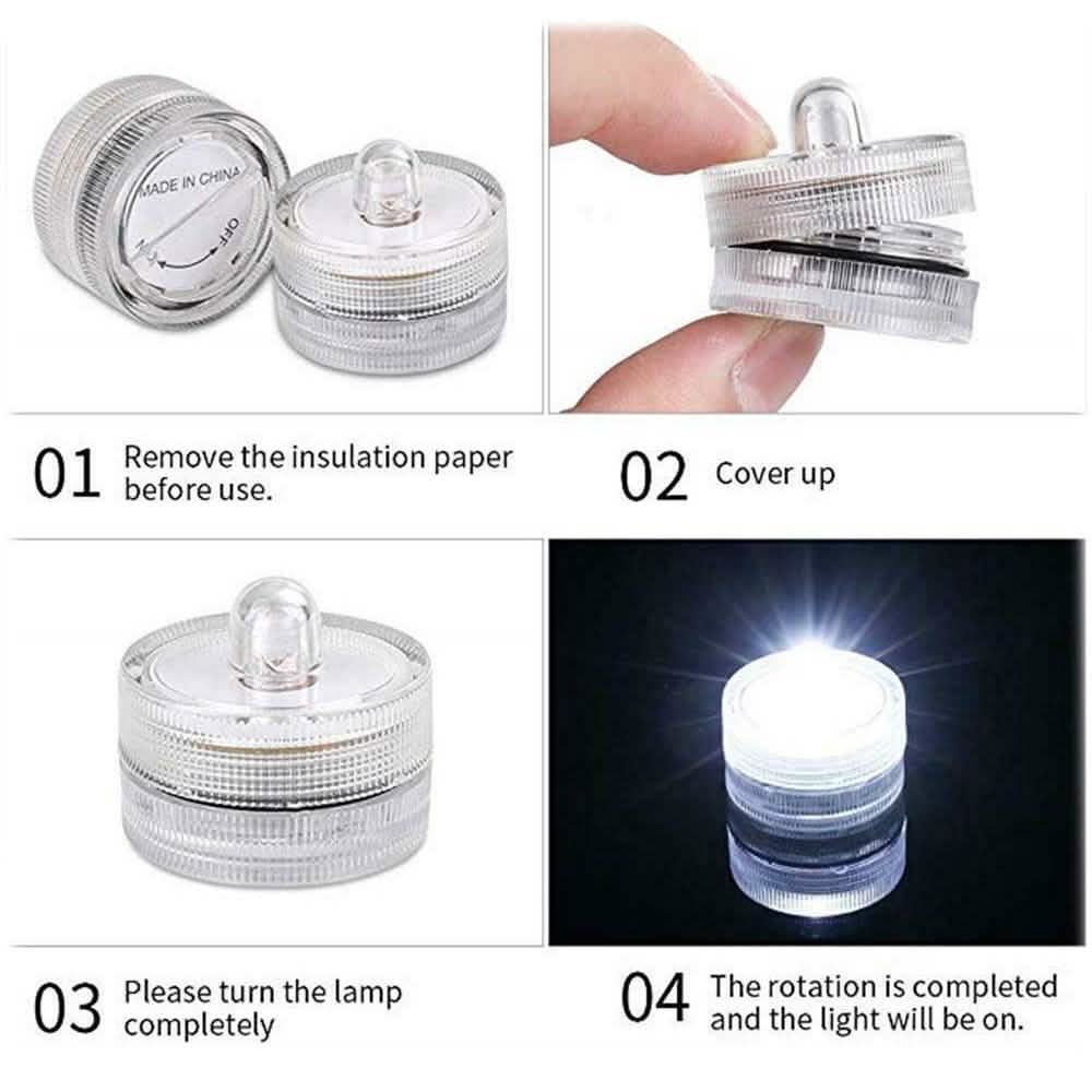10-Pieces: Warm White Submersible Waterproof LED Tea Lights Flameless Candles