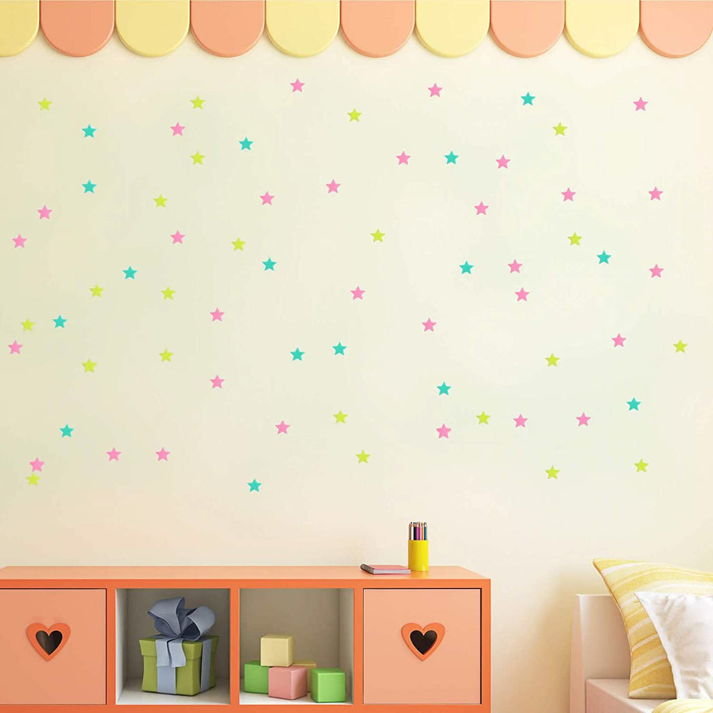100-Pieces: Colorful Luminous Stars Plastic Wall Sticker
