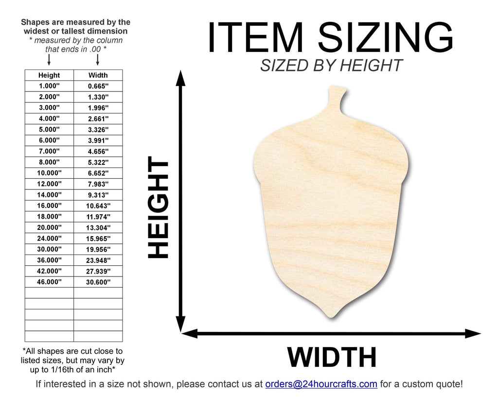 Unfinished Wood Acorn Shape | DIY Fall Forest Craft Cutout | Up to 36"