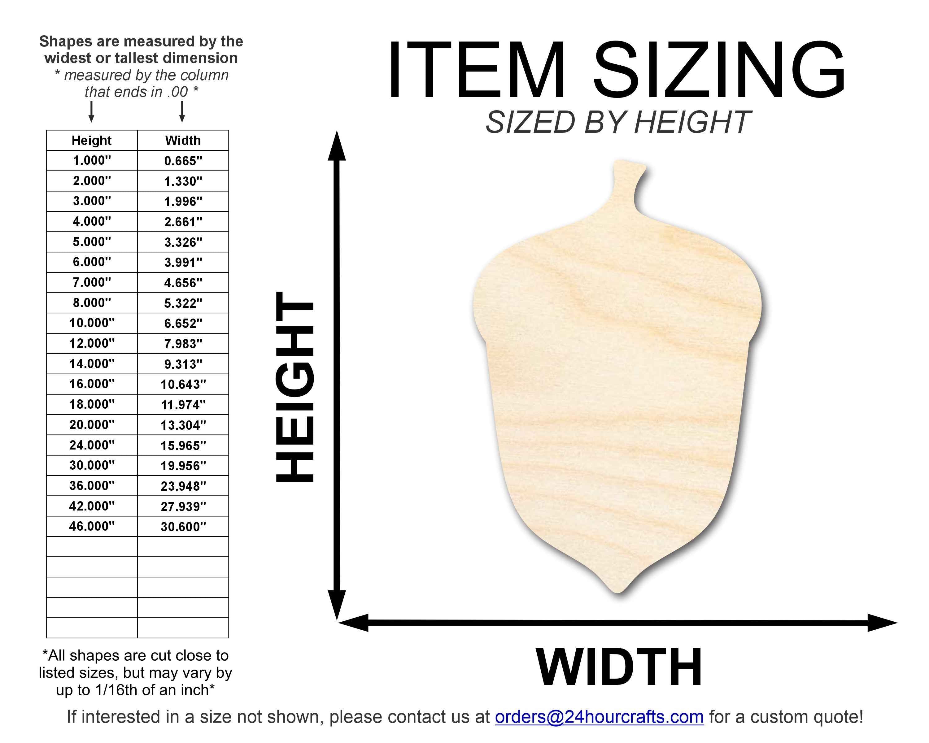 Unfinished Wood Acorn Shape | DIY Fall Forest Craft Cutout | Up to 36"