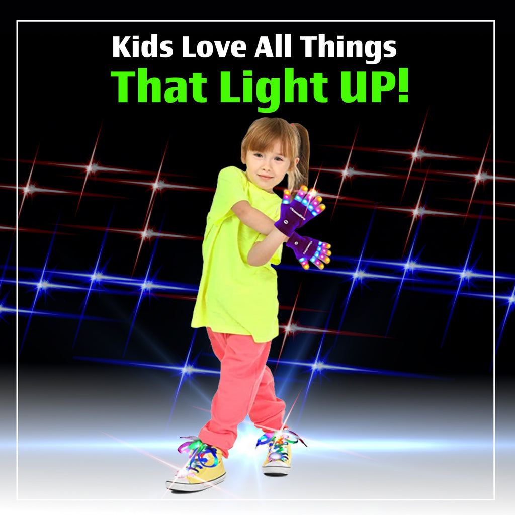 Purple LED Gloves, Light Up Shoe laces and Lighted Beanie Pom Hat Gift Set for Boys and Girls Kids Toys