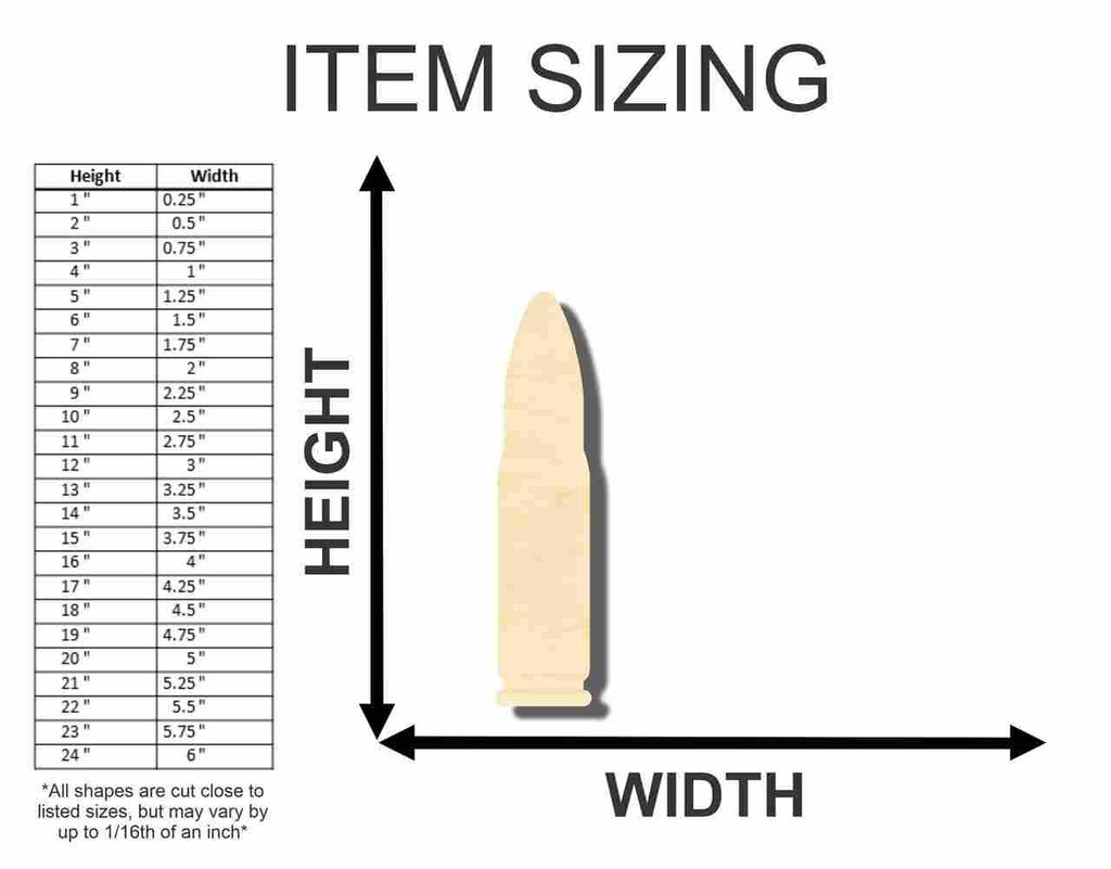 Unfinished Wood Bullet Shape - Sporting - Craft - up to 46" DIY