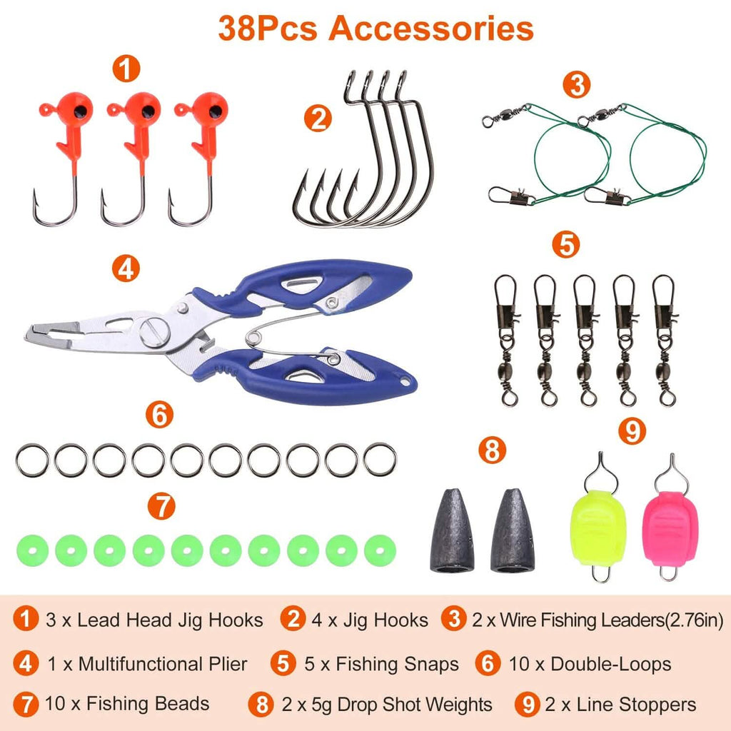 101-Pieces: Fishing Lure Kit Soft Plastic Fishing Baits Set with Soft Worms Crankbaits Box
