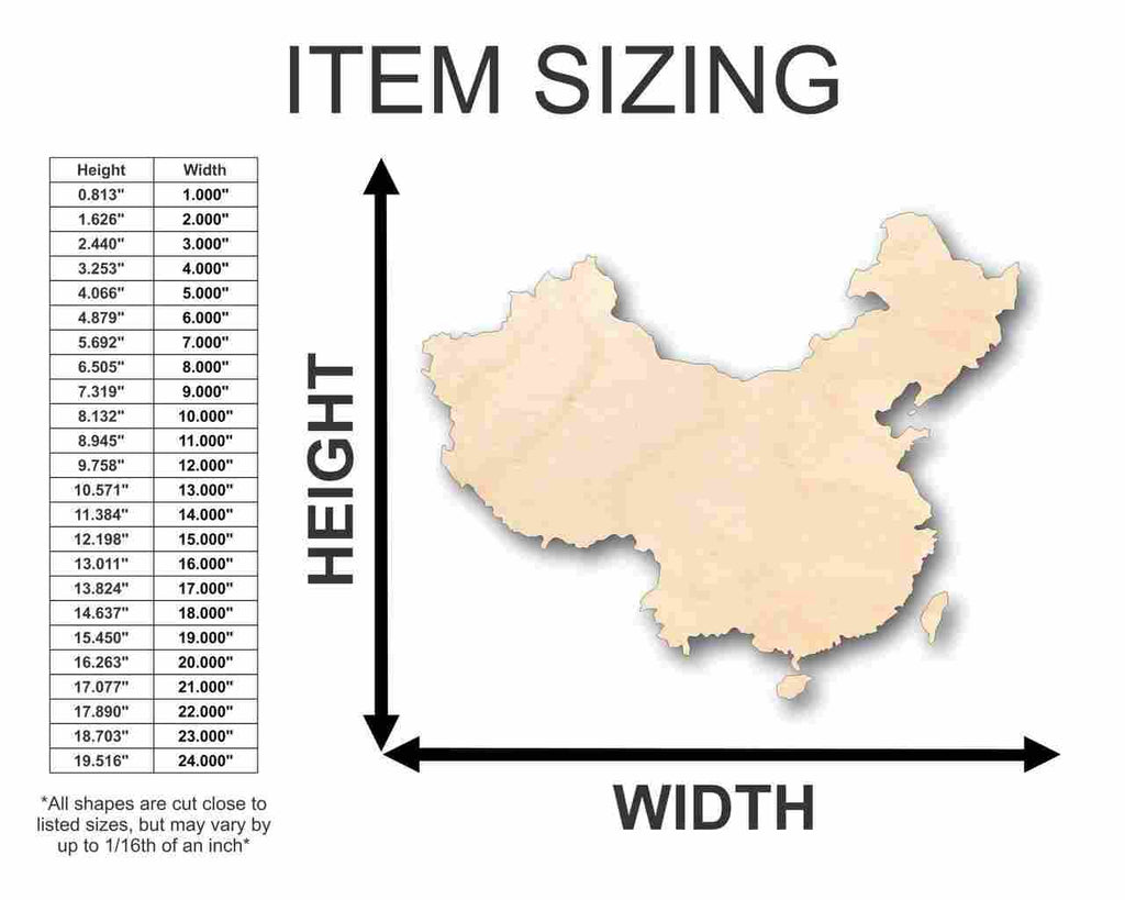 Unfinished Wood China Shape - Countries - Craft - up to 46" DIY