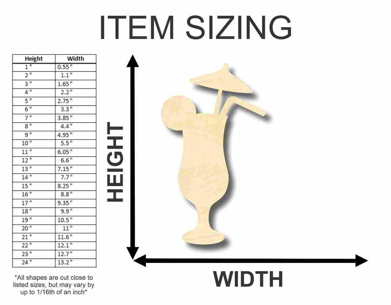 Unfinished Wood Cocktail Shape - Bar - Craft - up to 46" DIY