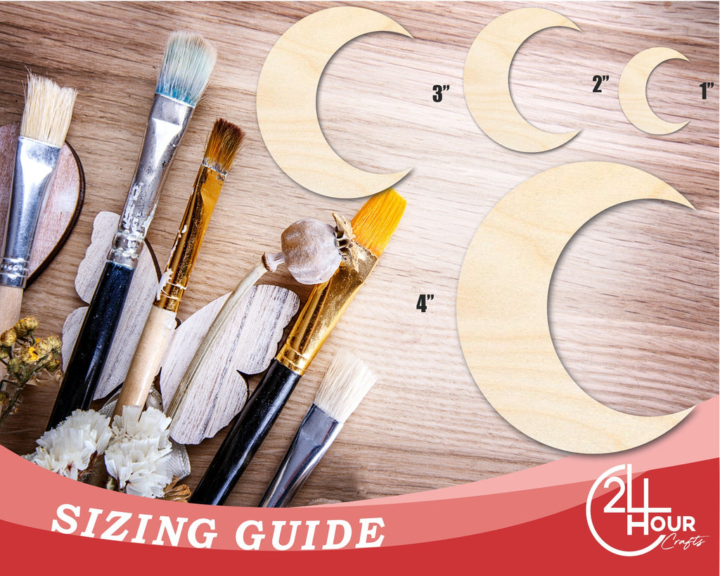 Unfinished Wood Crescent Moon Shape | DIY Celestial Night Sky Craft Cutout | Up to 36"
