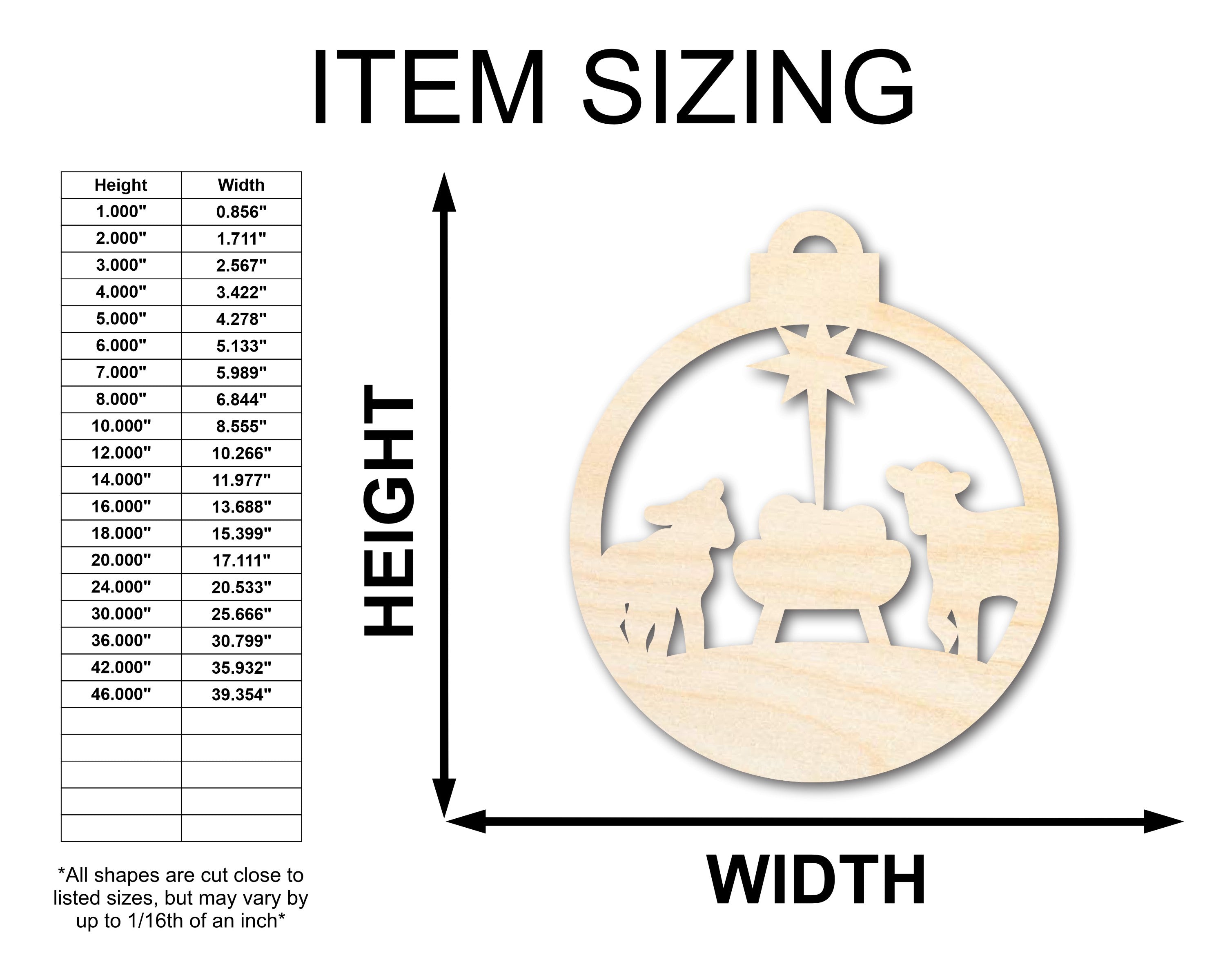 Unfinished Wood Bethlehem Nativity Ornament Shape - Christmas - Craft - up to 46" DIY