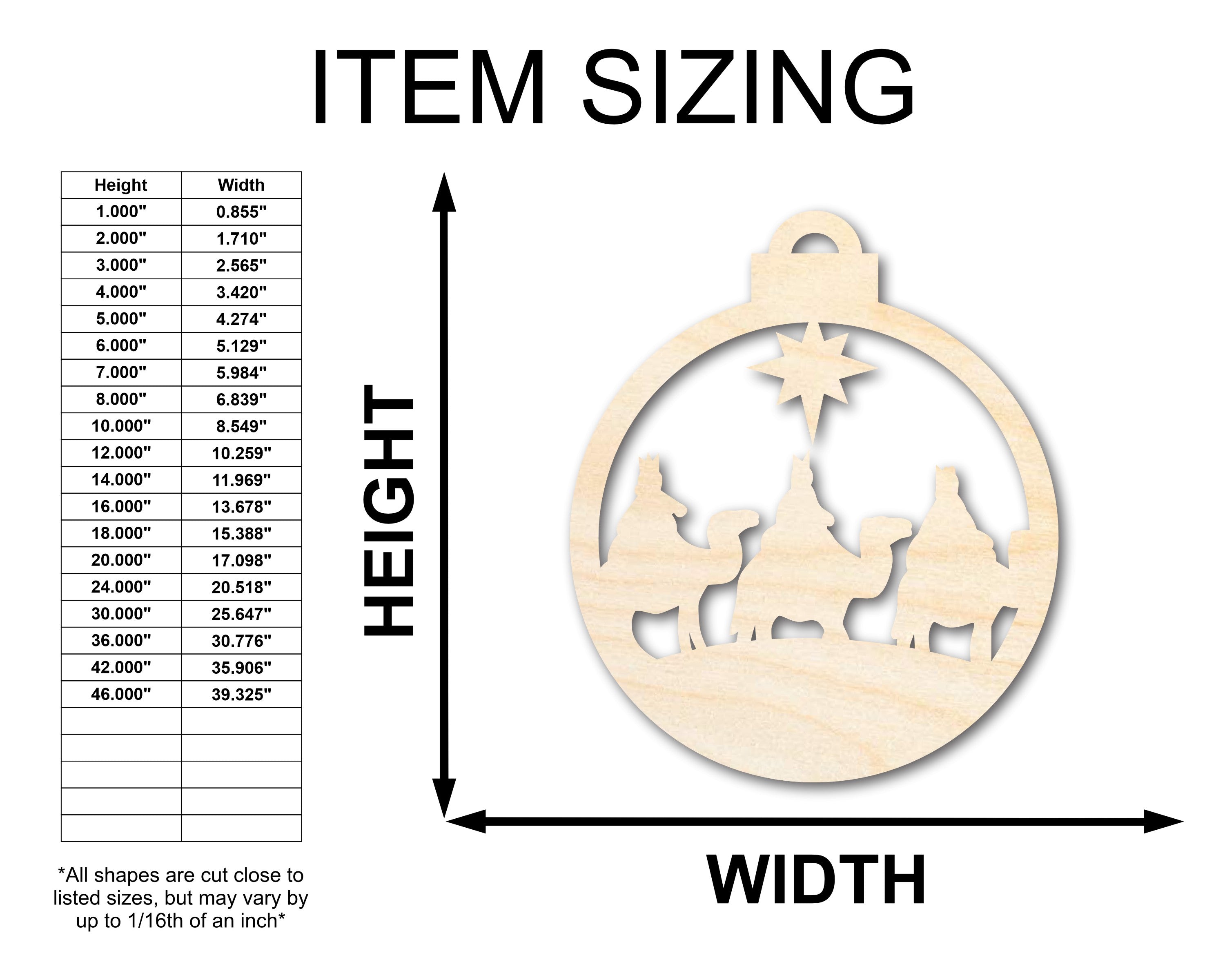 Unfinished Wood Bethlehem Nativity Ornament Shape - Christmas - Craft - up to 46" DIY