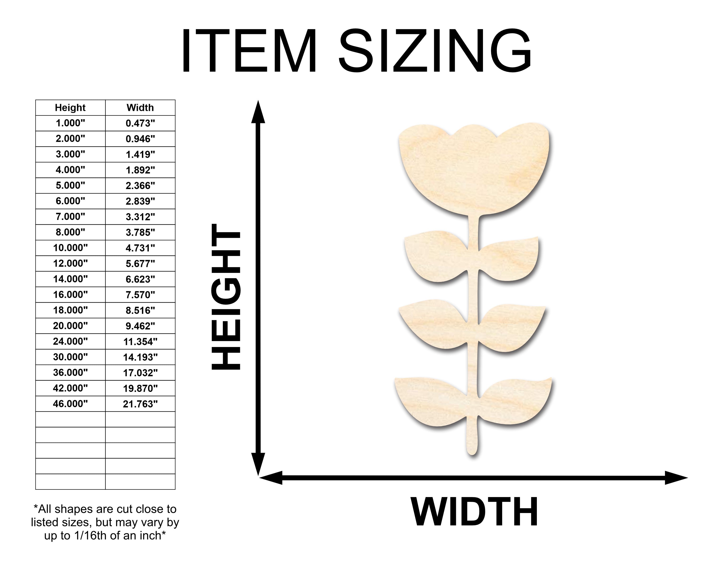 Unfinished Wood Folk Tulip Shape - Flower Craft - up to 46" DIY