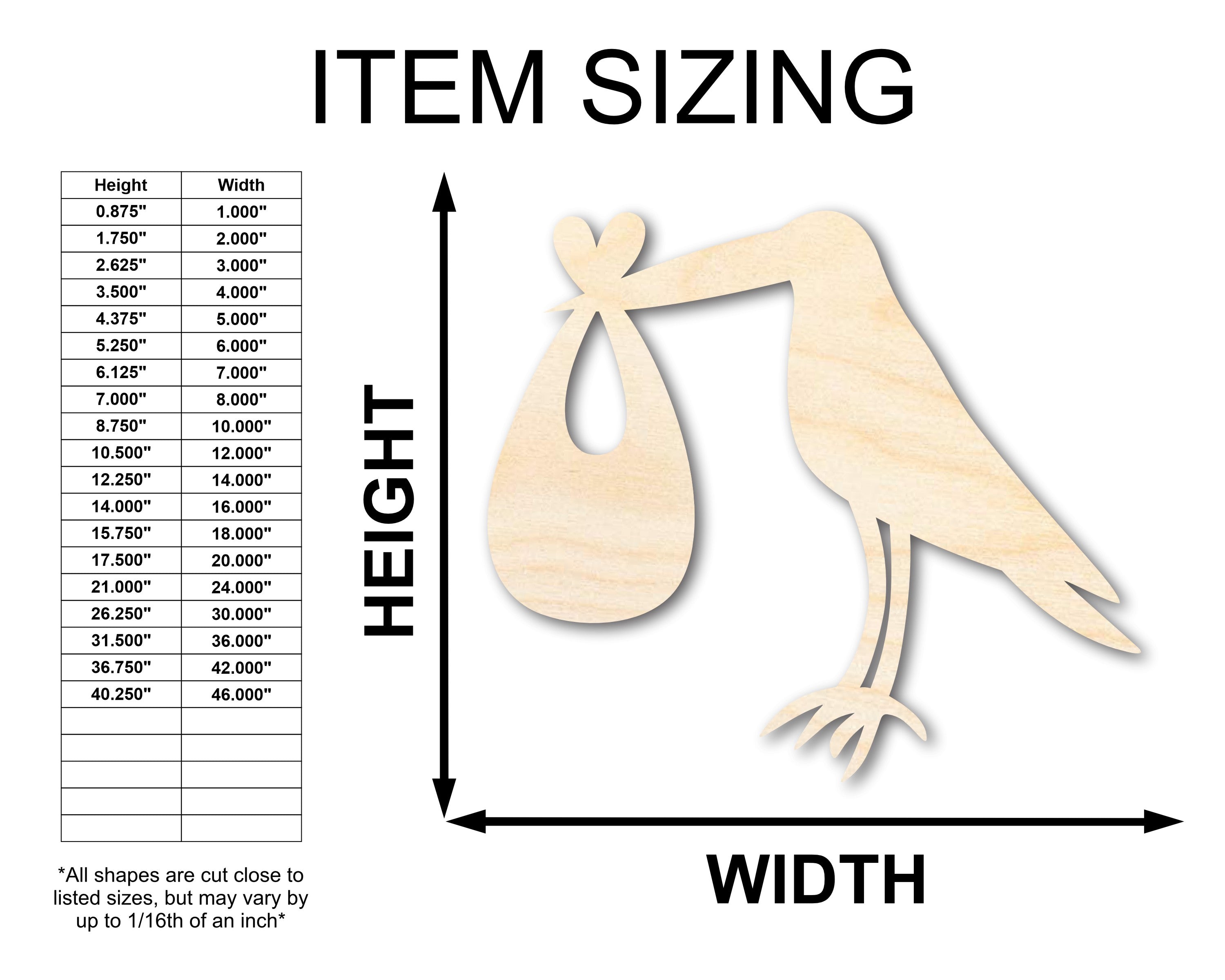 Unfinished Wood Stork Silhouette Shape - Craft - up to 46"