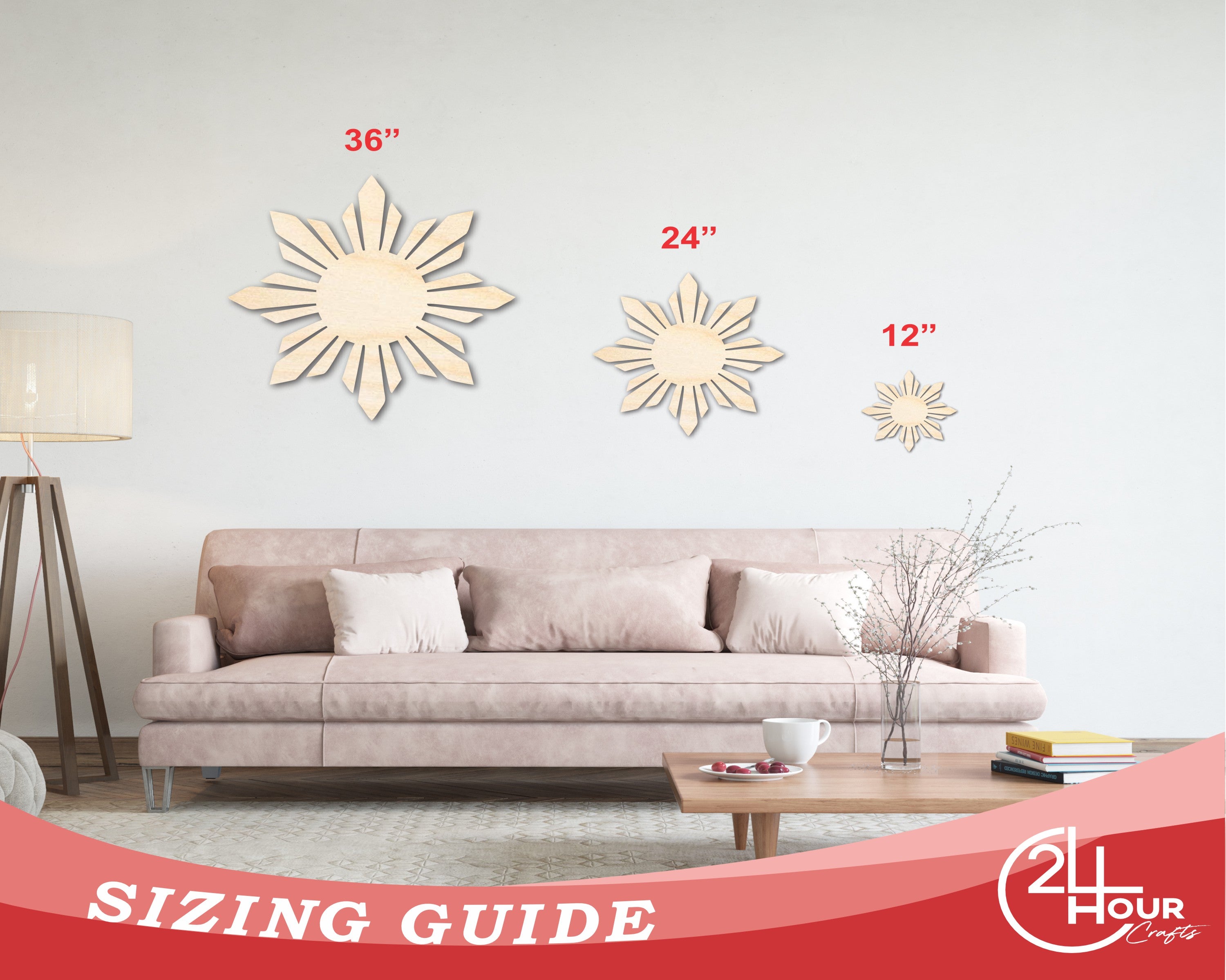 Unfinished Wood Folk Sun Silhouette Shape - Craft - up to 46"