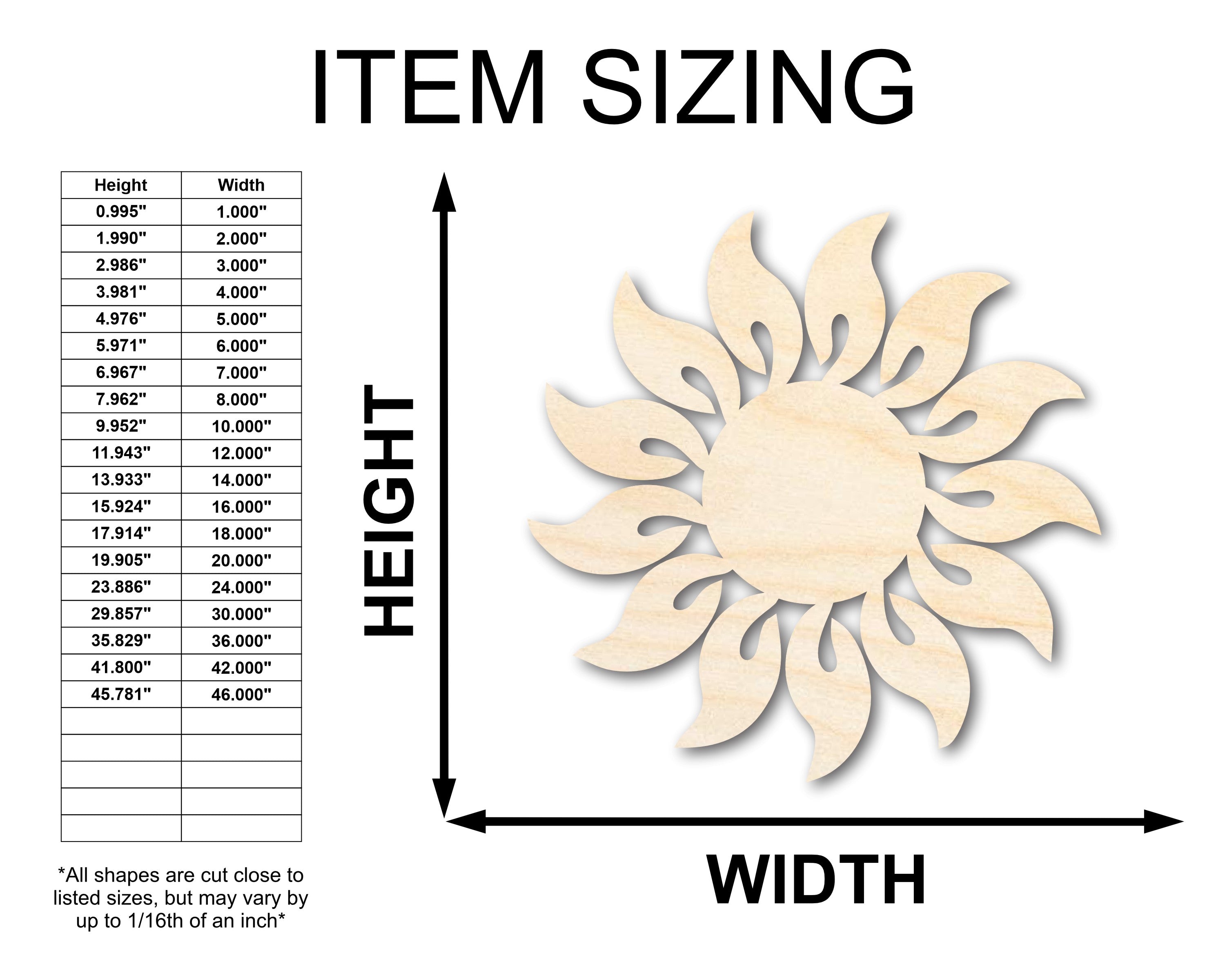 Unfinished Wood Radiant Sun Silhouette | Summer | Celestial | Craft Cutout | up to 46"