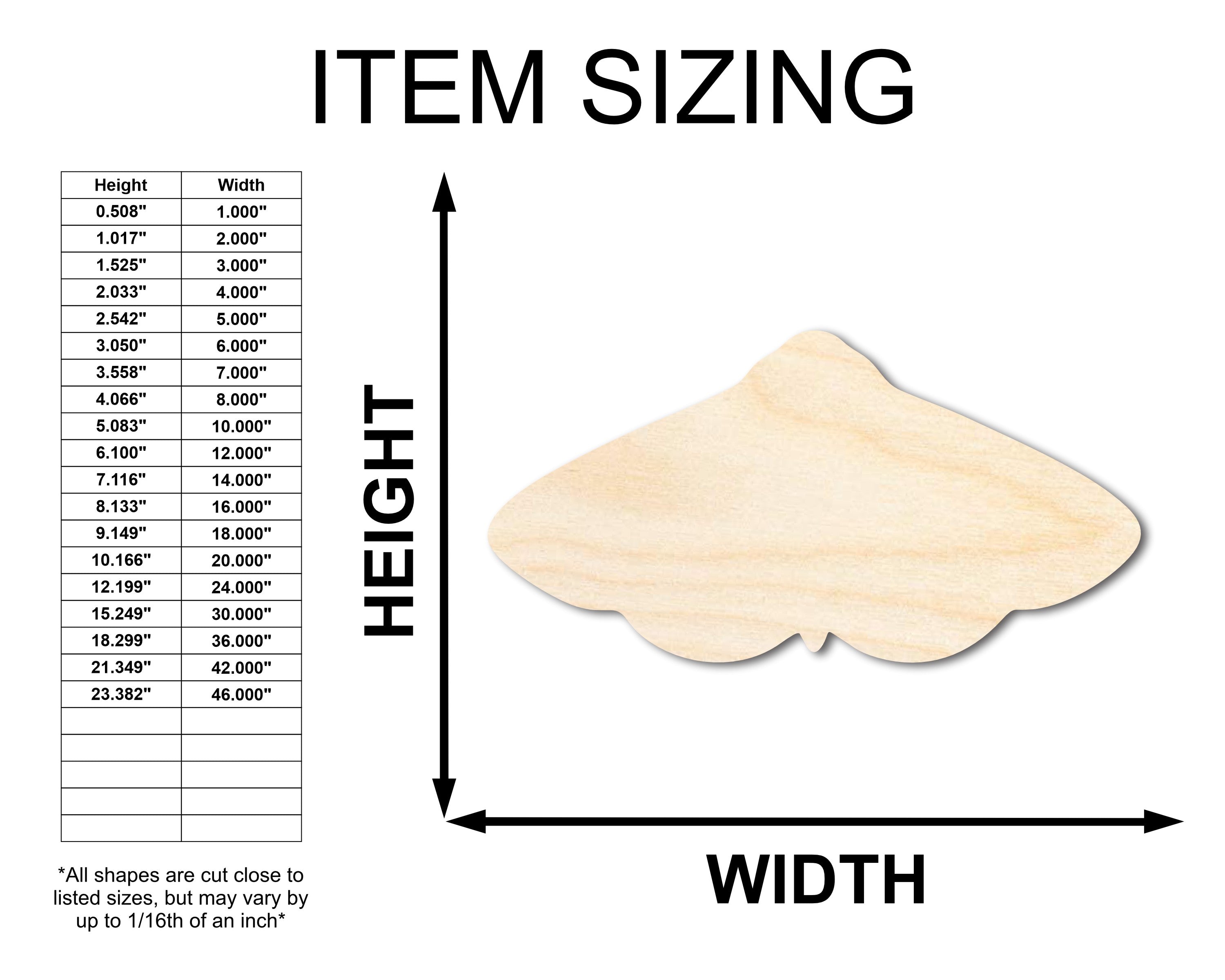 Unfinished Wood Moth Silhouette Shape - Craft - up to 46"