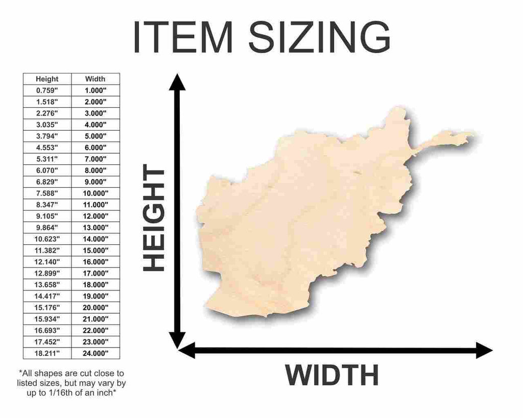 Unfinished Wood Afghanistan Shape - Country - Craft - up to 46" DIY
