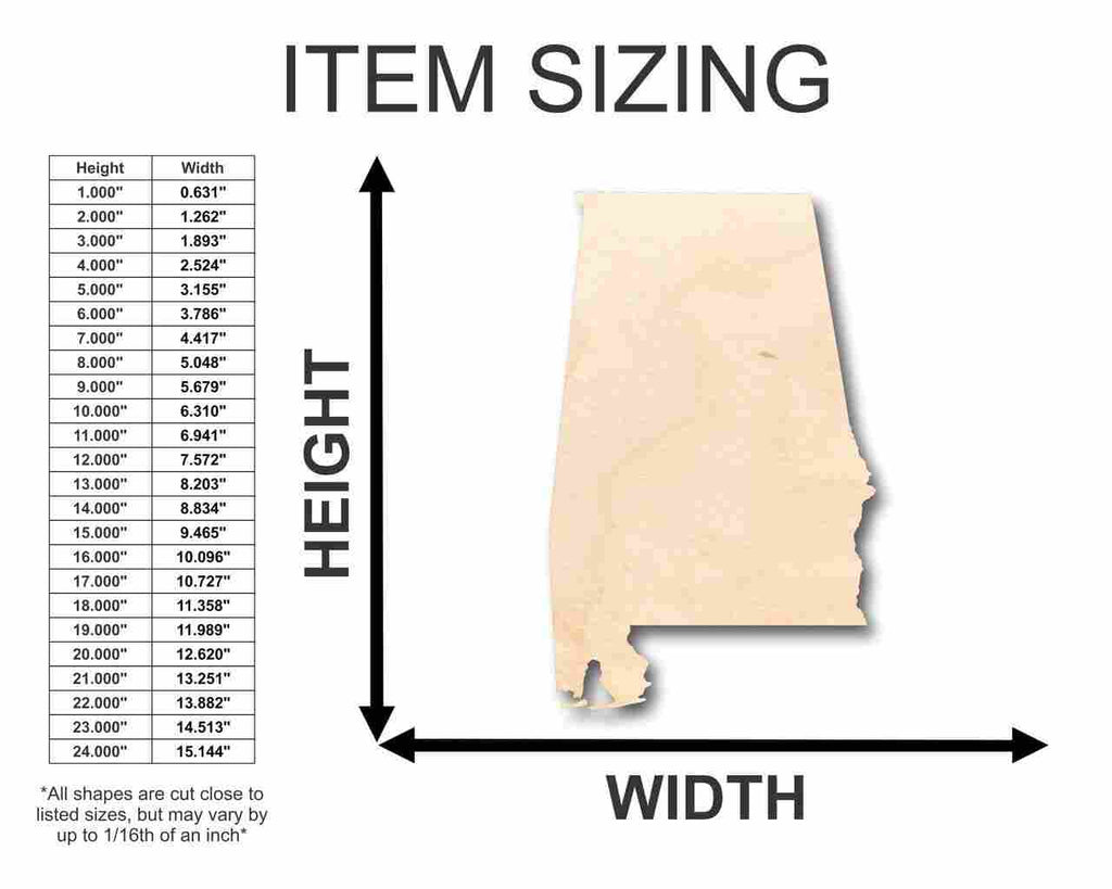 Unfinished Wood Alabama Shape - State - Craft - up to 46" DIY