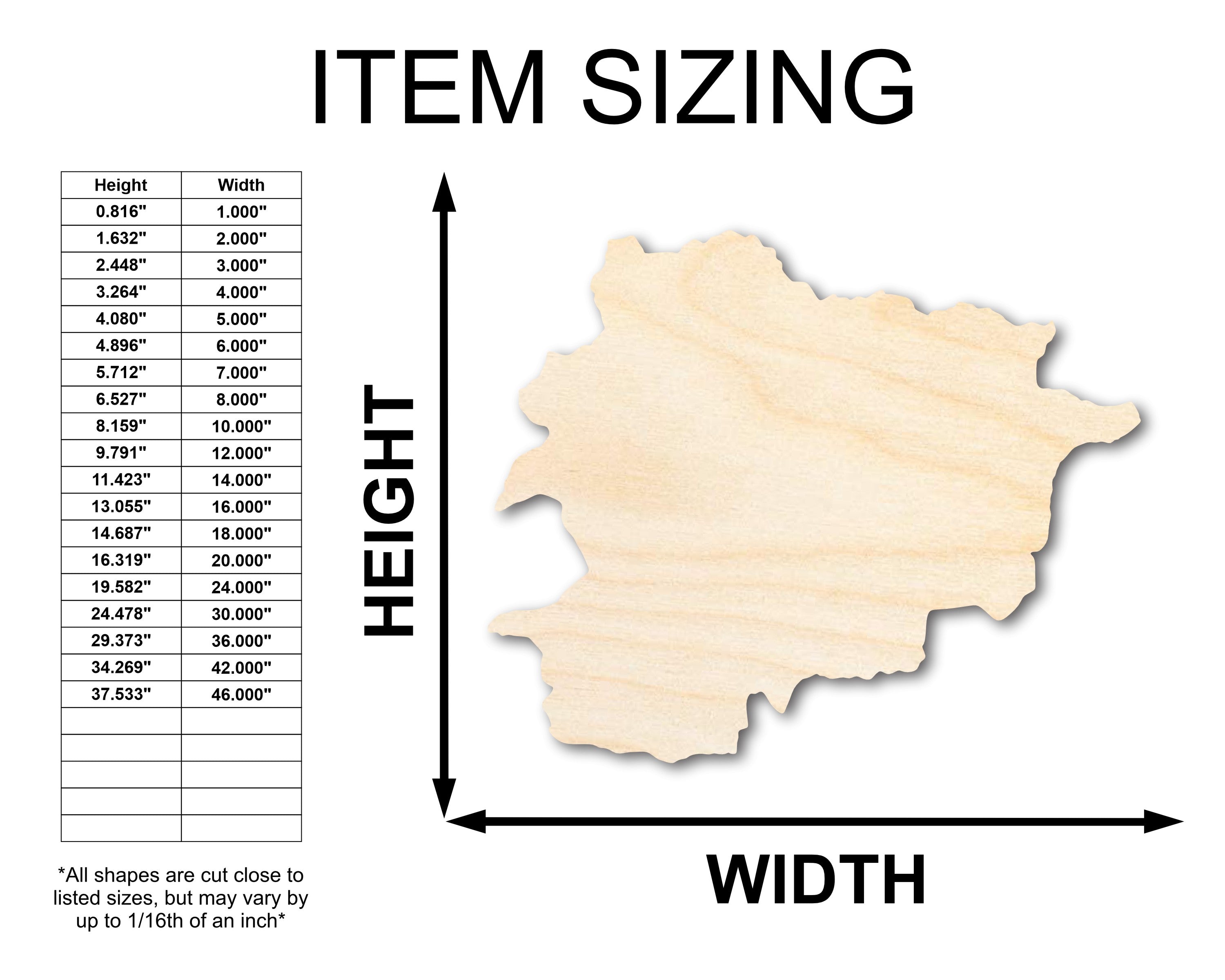 Unfinished Wood Andorra Shape - Country - Craft - up to 46" DIY