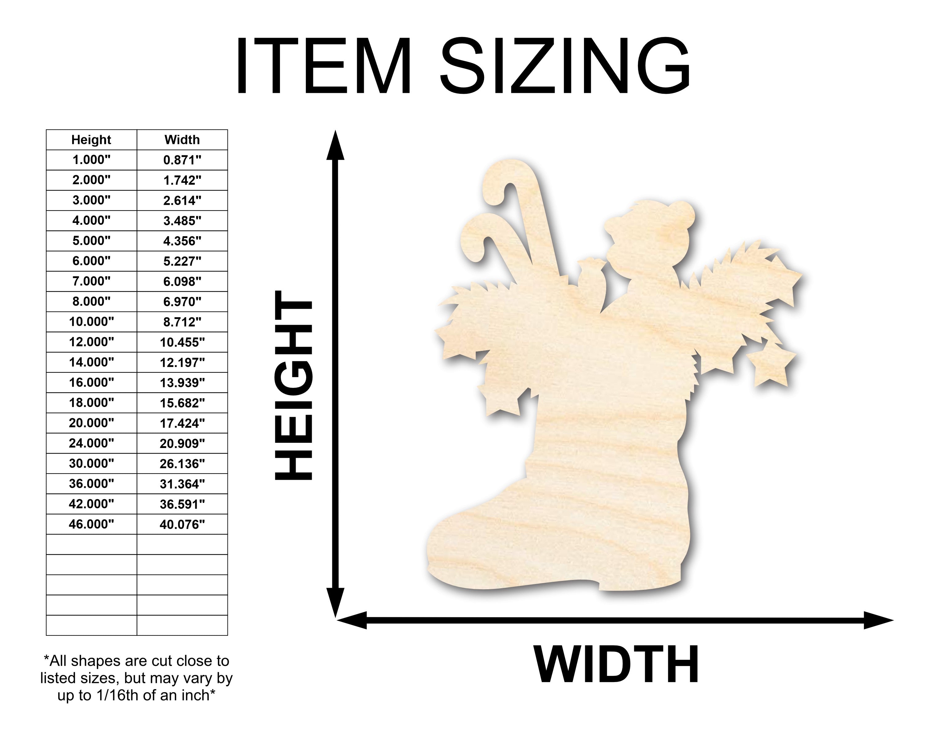 Unfinished Wood Christmas Boot Silhouette Shape - Craft - up to 46"
