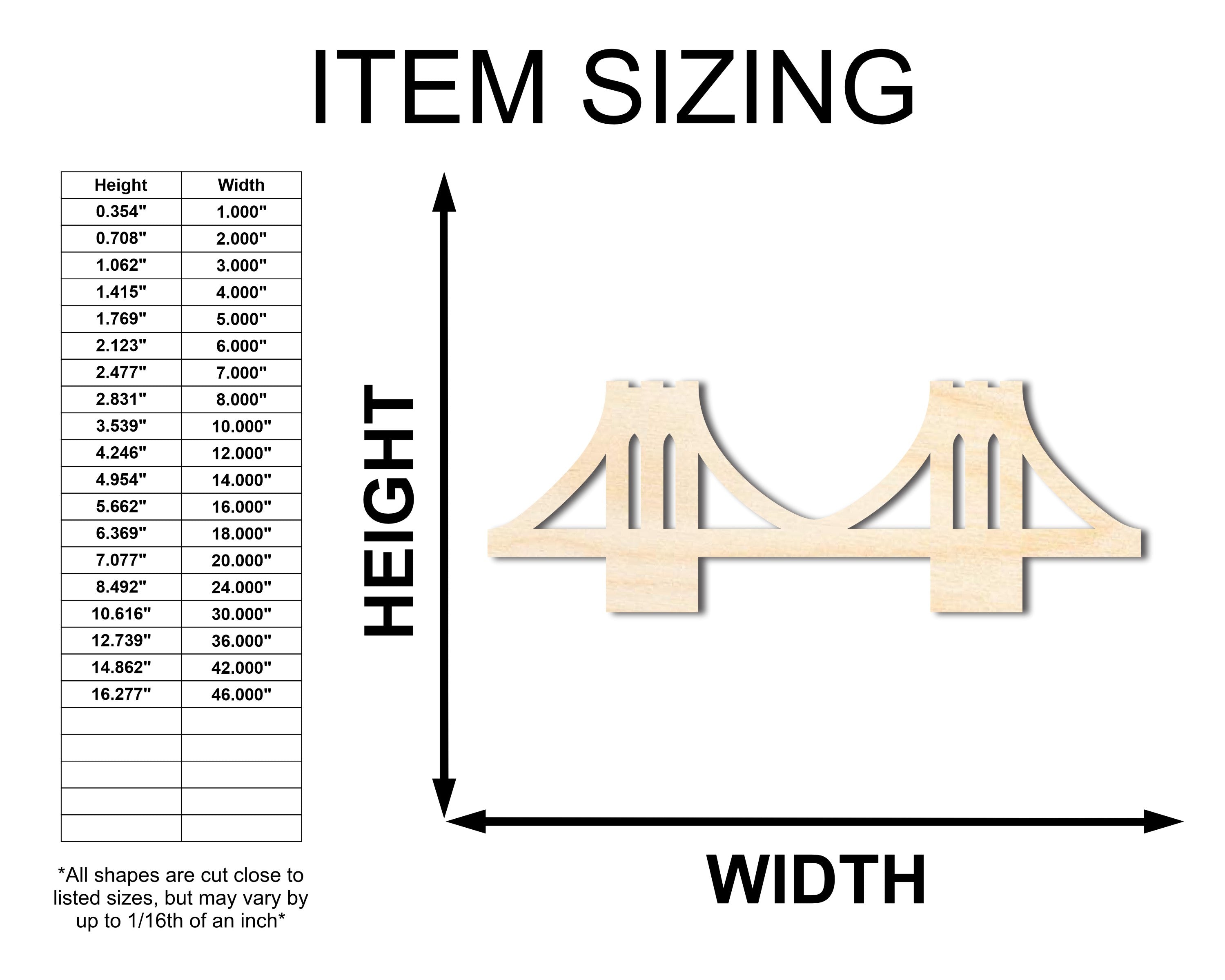 Unfinished Wood Bridge Shape | Landmark | Craft Cutout | up to 46" DIY