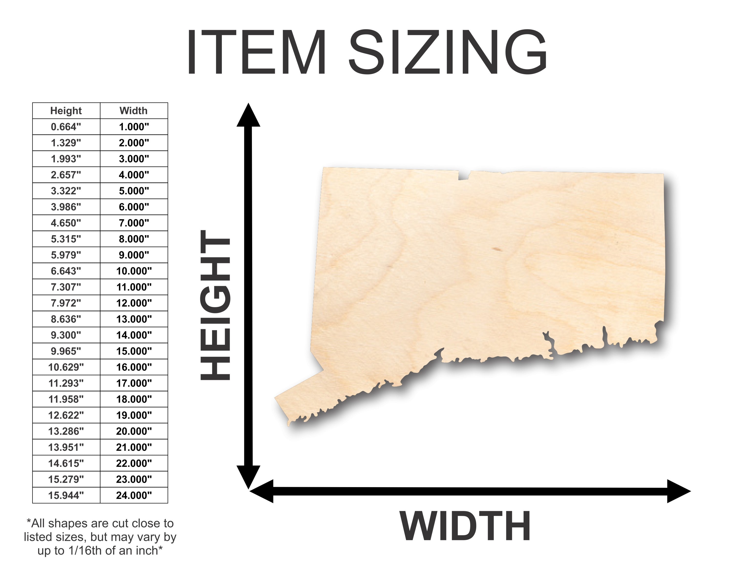 Unfinished Wood Connecticut Shape - State - Craft - up to 46" DIY