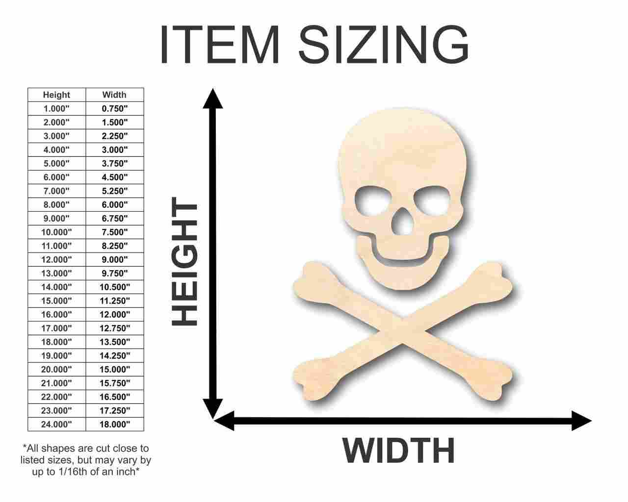 Unfinished Wood Skull Crossbones Shape - Pirates - 3 Piece Craft - up to 46" DIY