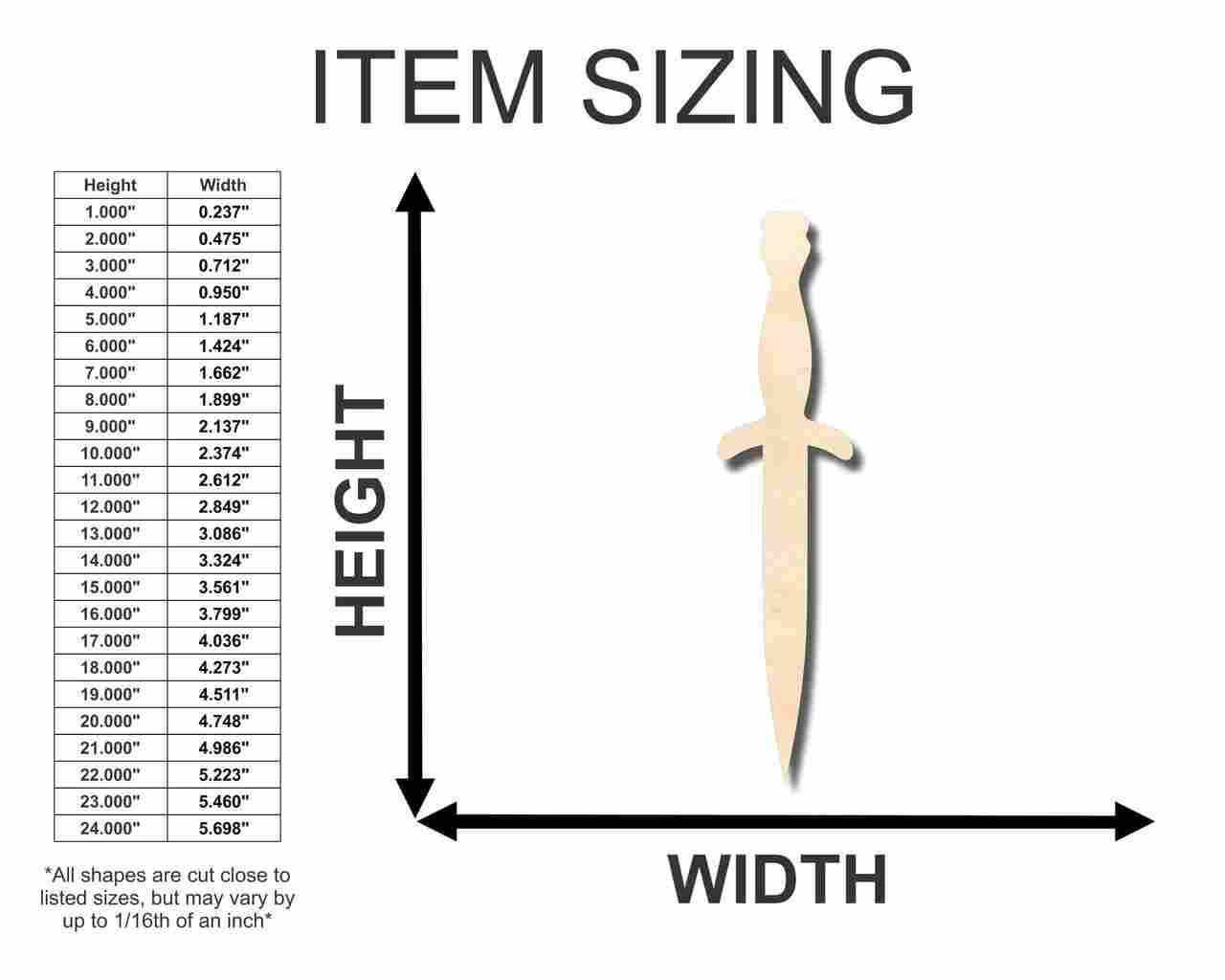 Unfinished Wood Dagger Shape - Craft - up to 46" DIY