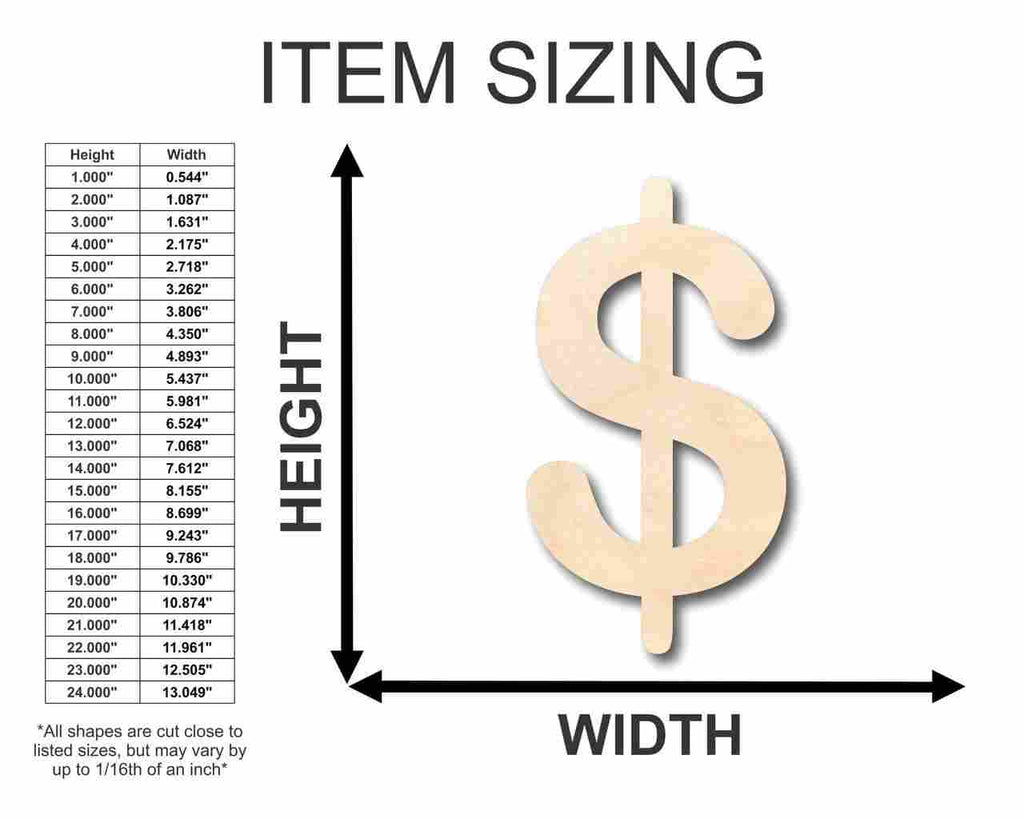 Unfinished Wood Dollar Sign Shape - Craft - up to 46" DIY