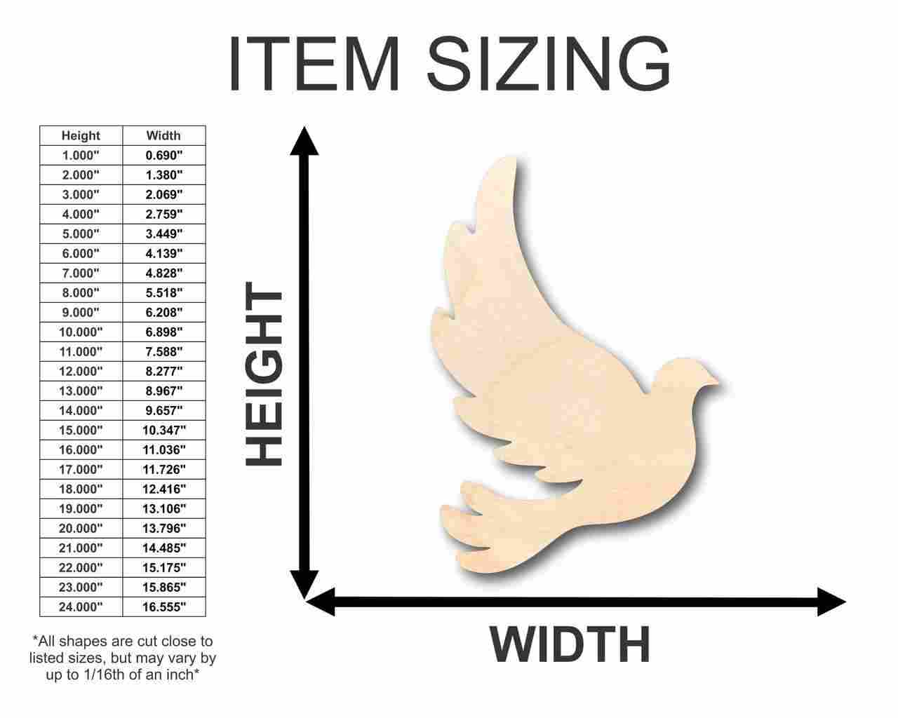 Unfinished Wood Dove Shape - Bird - Wildlife - Craft - up to 46" DIY