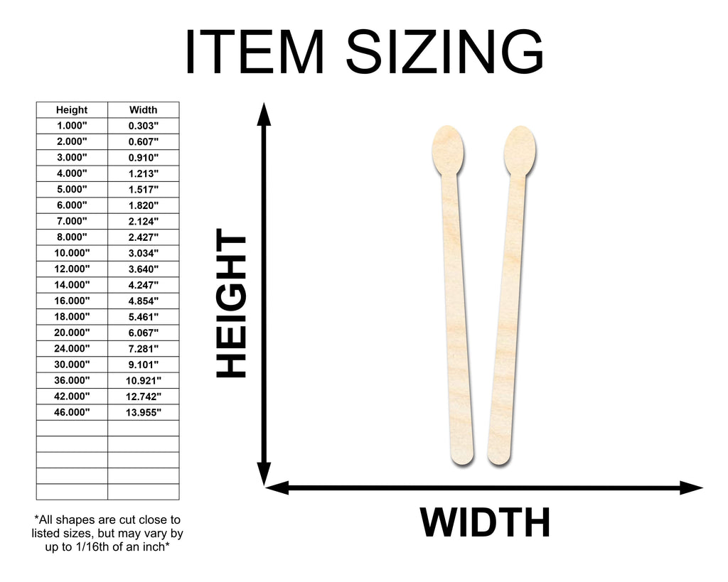 Unfinished Wood Drum Sticks Shape - Craft - up to 46"