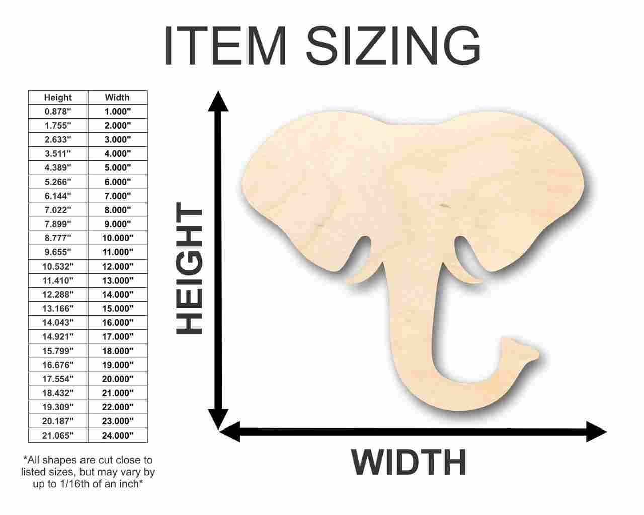 Unfinished Wood Elephant Head Shape - Animal - Wildlife - Craft - up to 46" DIY