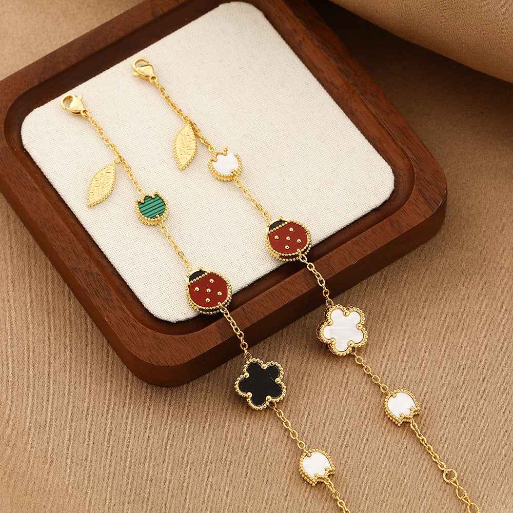 Romantic Cherry Blossom Seven Star Ladybug Bracelet Double sided Fritillaria Five Flower Bracelet