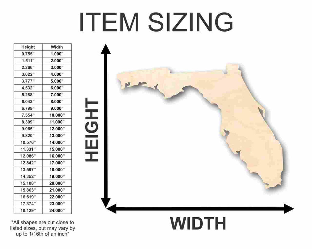 Unfinished Wood Florida Shape - State - Craft - up to 46" DIY