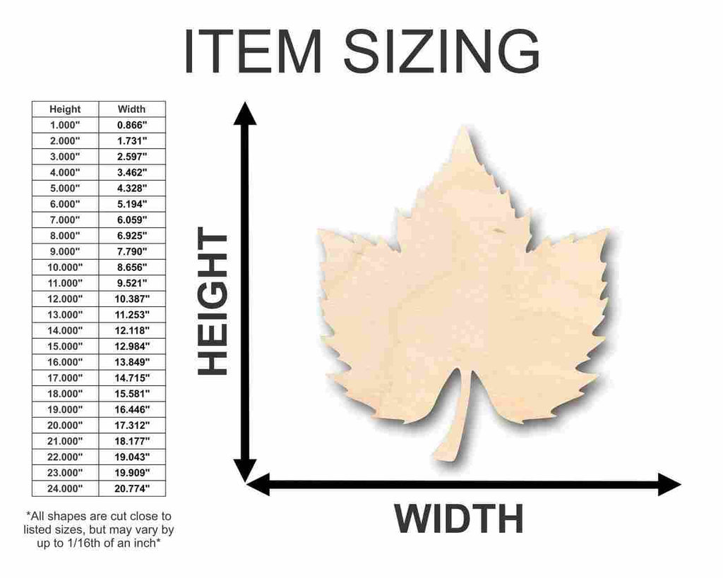 Unfinished Wood Grape Leaf Shape - Fruit - Food - Craft - up to 46" DIY