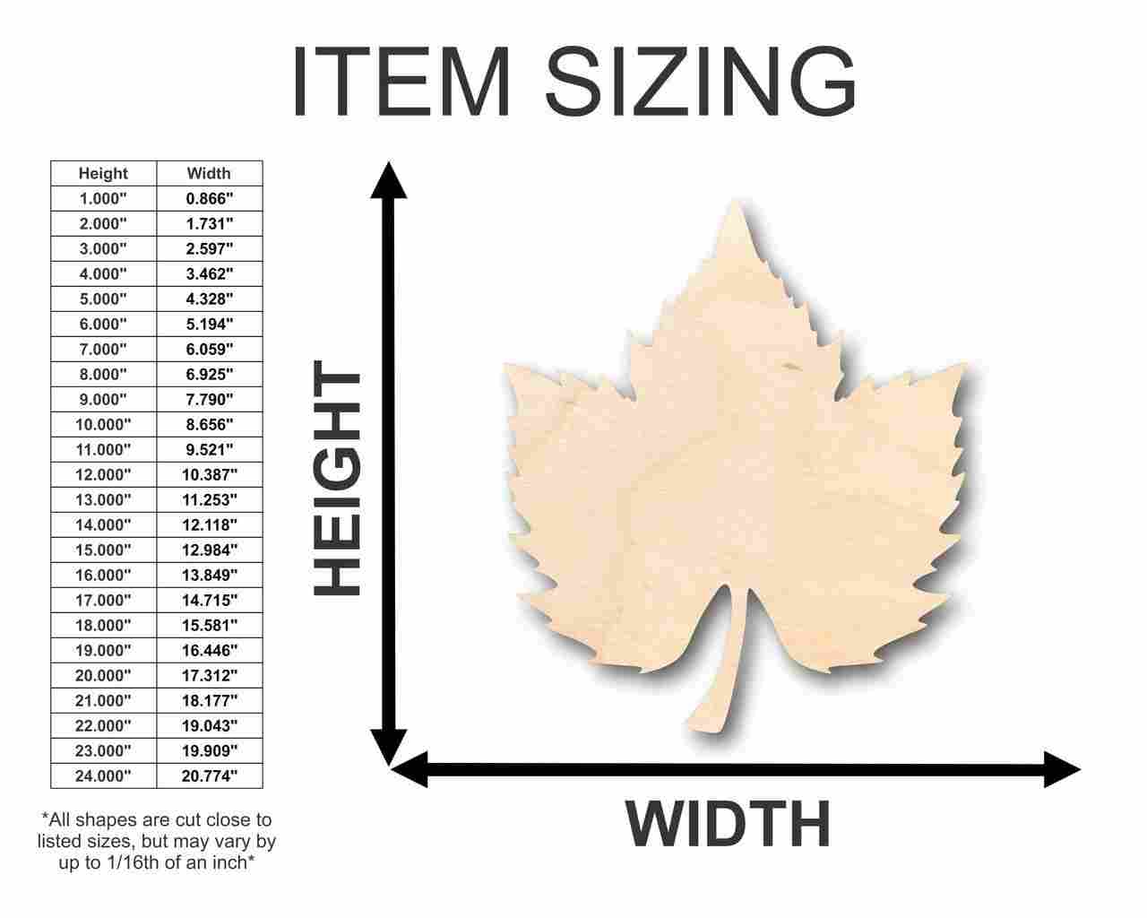 Unfinished Wood Grape Leaf Shape - Fruit - Food - Craft - up to 46" DIY