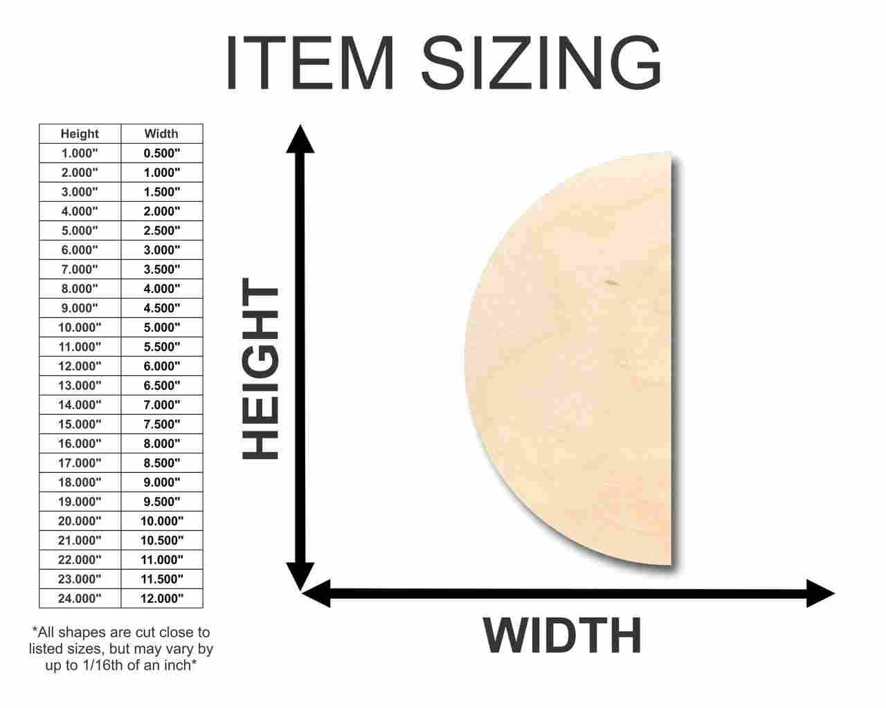 Unfinished Wood Half Semi Circle Shape - Craft - up to 46" DIY