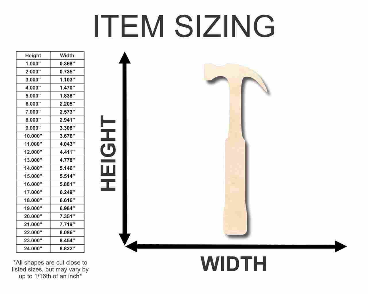 Unfinished Wood Hammer Shape - Tool - Craft - up to 46" DIY