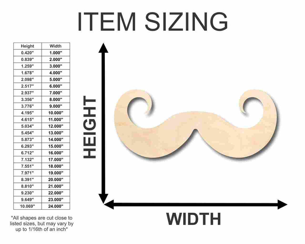 Unfinished Wood Handlebar Mustache Shape - Craft - up to 46" DIY