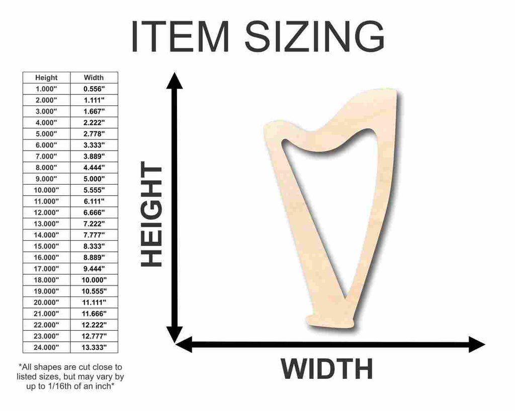 Unfinished Wood Harp Lyre Shape - Music - Craft - up to 46" DIY
